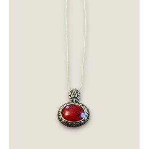 Sterling Silver Vintage Mexico Red Stone Pendant Necklace